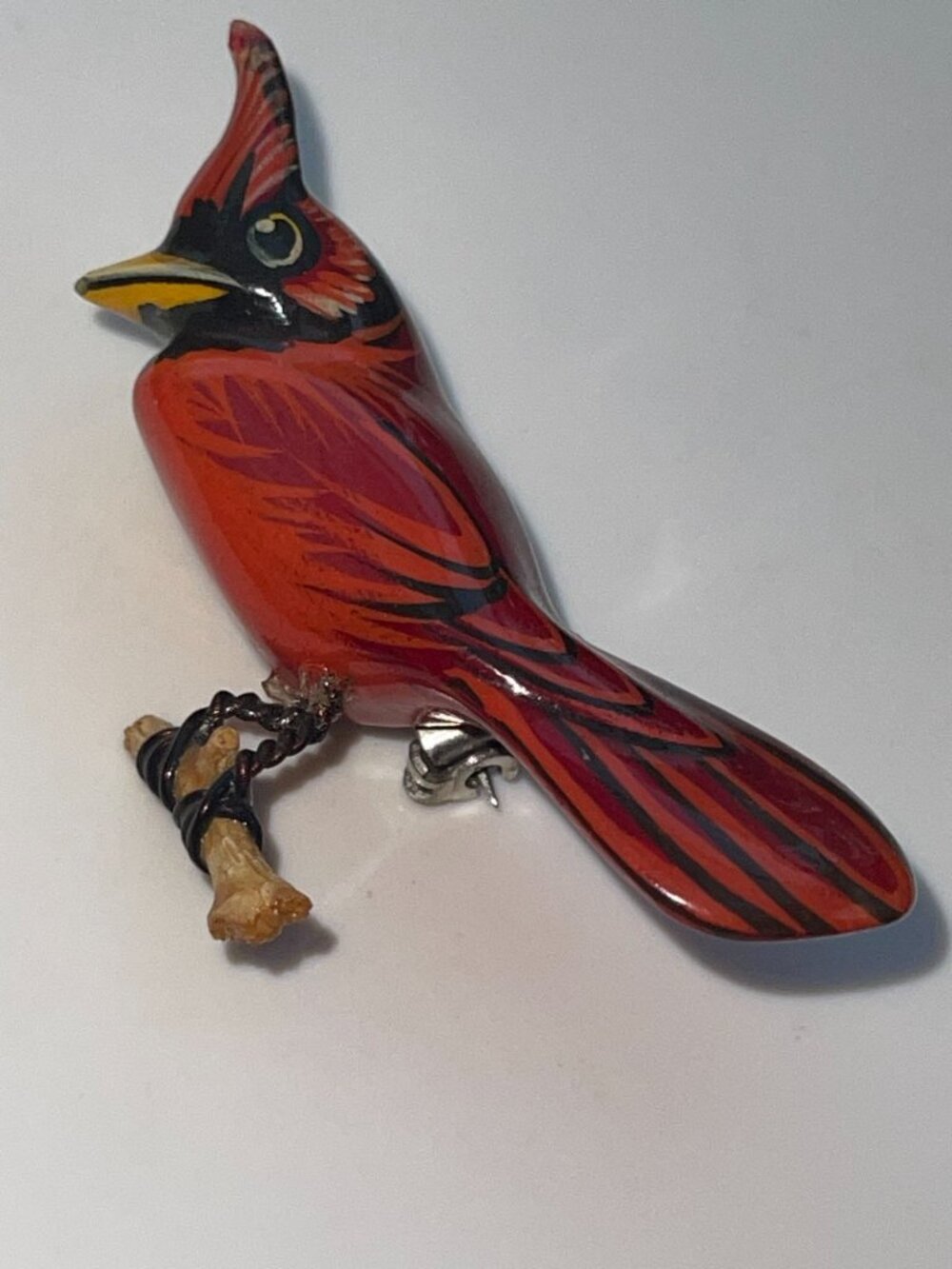 Vintage Takahashi Bird Pin Brooch Japanese Hand Painted & Carved